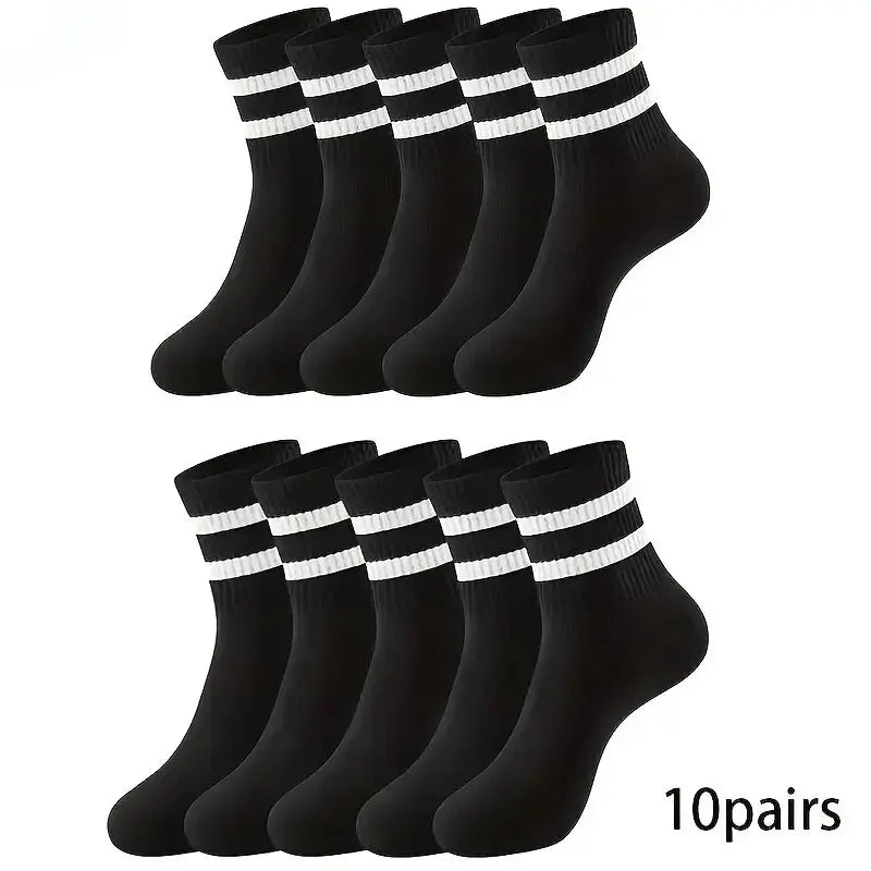 6/10/15/20 Pairs Men Casual Black White Striped Socks