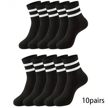 6/10/15/20 Pairs Men Casual Black White Striped Socks