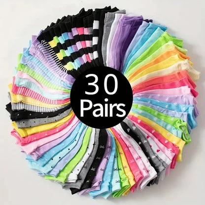 Valentine Heart Print Ankle Socks Unisex No Show Candy Colored 10 Pairs