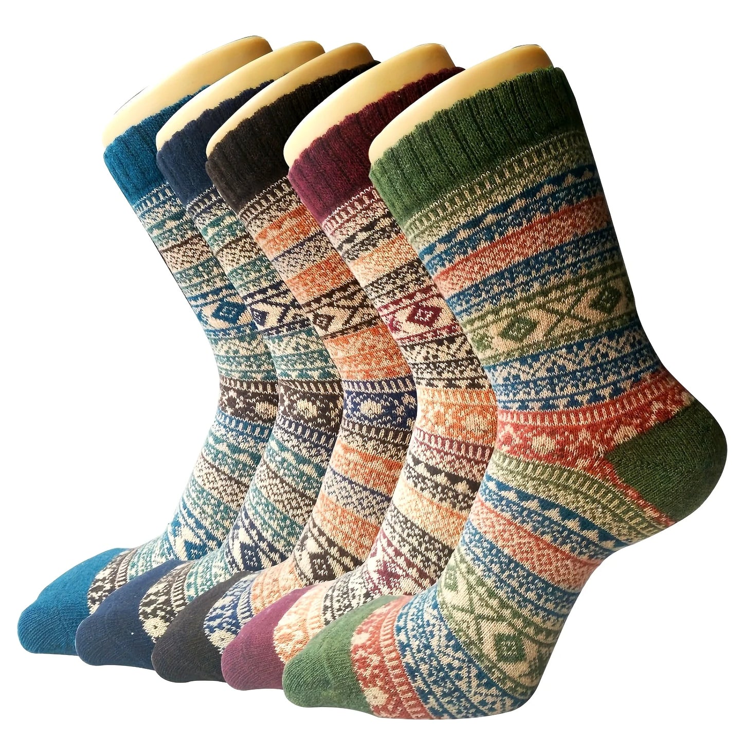 Womens Autumn Winter Knit Socks 5 Pairs Polyester Elastane Casual