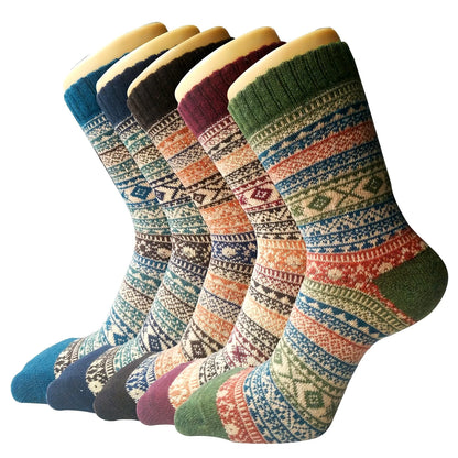 Womens Autumn Winter Knit Socks 5 Pairs Polyester Elastane Casual