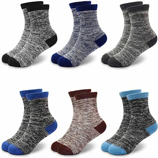 Junior Trail Striped Thermal Socks — 6-Pack Thick Winter Socks for Kids