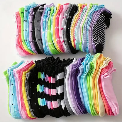 Valentine Heart Print Ankle Socks Unisex No Show Candy Colored 10 Pairs