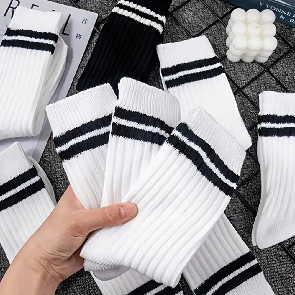 6/10/15/20 Pairs Men Casual Black White Striped Socks