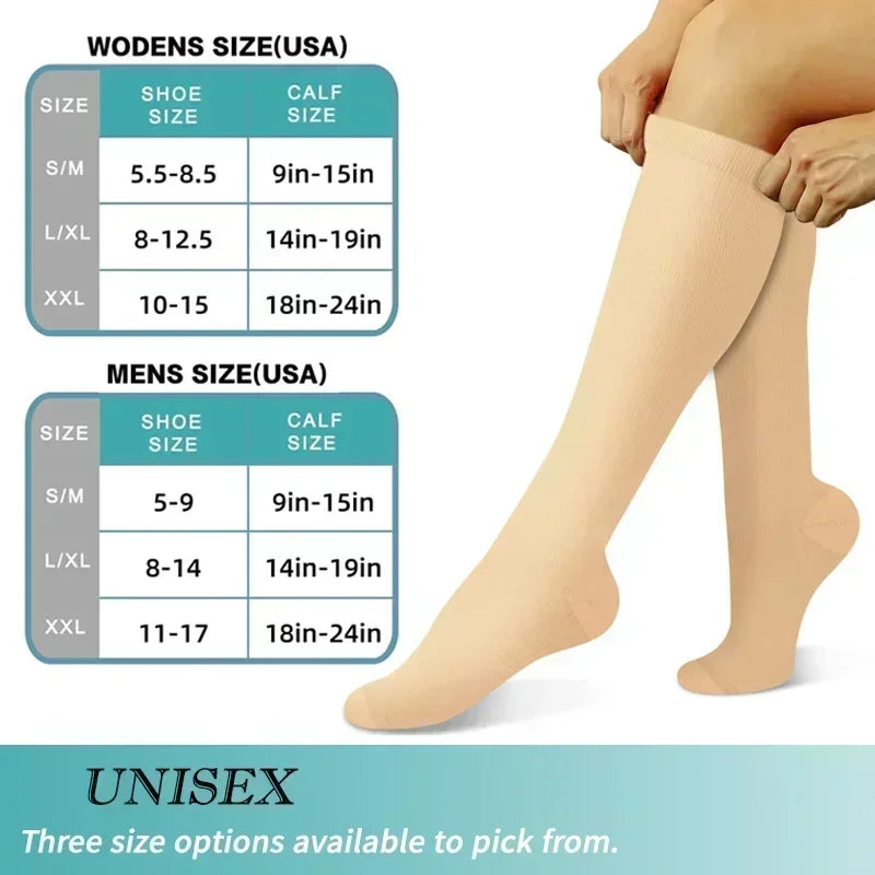 Unisex Compression Socks 15-20 mmHg Knee High Stocking