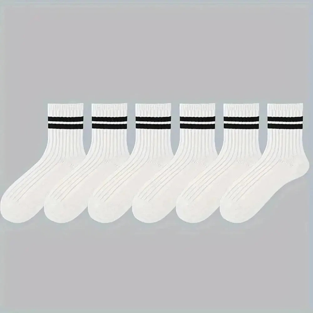 6/10/15/20 Pairs Men Casual Black White Striped Socks