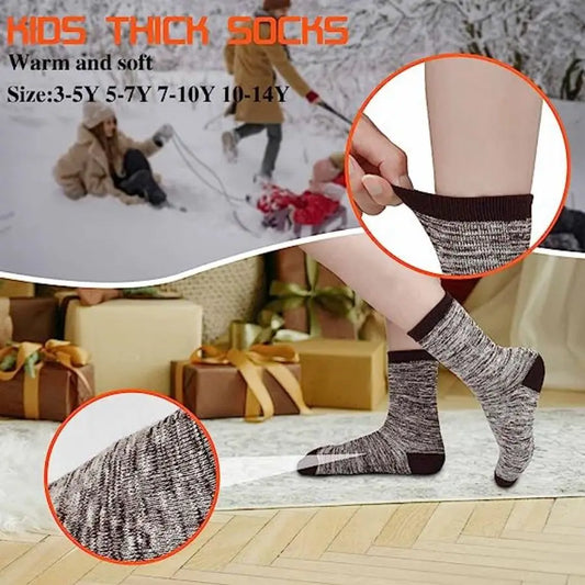 Junior Trail Striped Thermal Socks — 6-Pack Thick Winter Socks for Kids