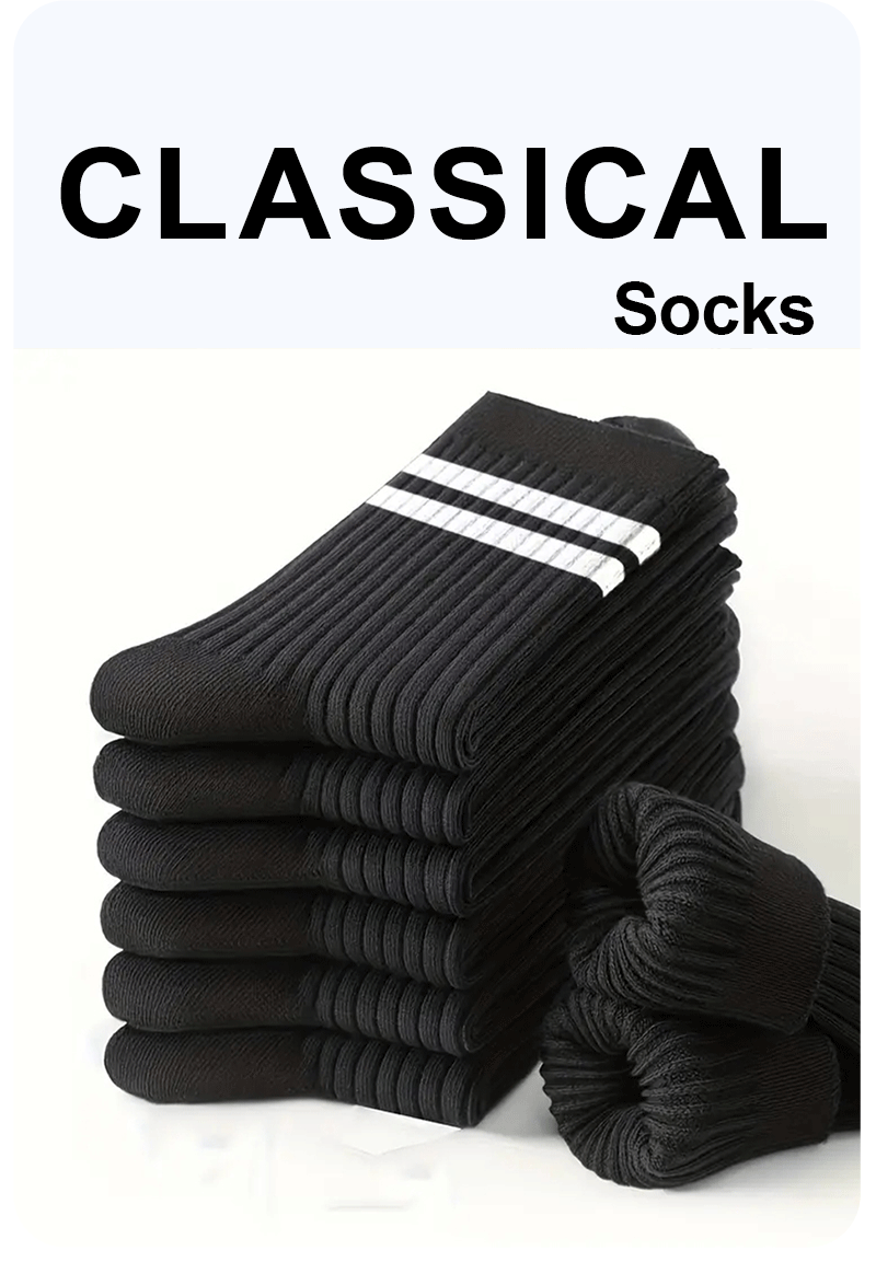 6/10/15/20 Pairs Men Casual Black White Striped Socks