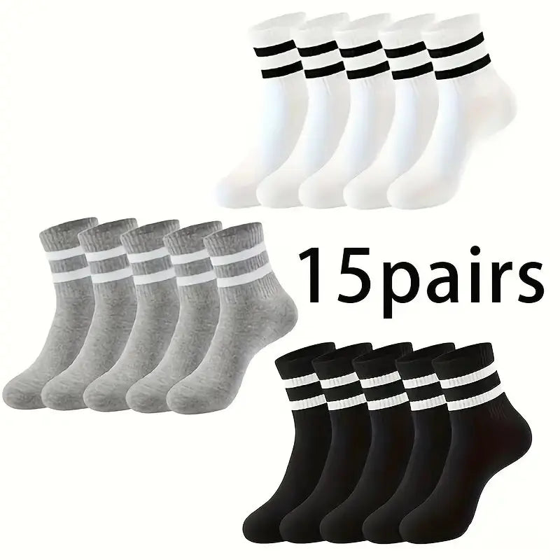 6/10/15/20 Pairs Men Casual Black White Striped Socks
