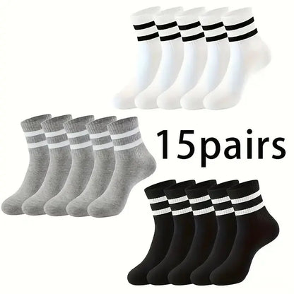 6/10/15/20 Pairs Men Casual Black White Striped Socks