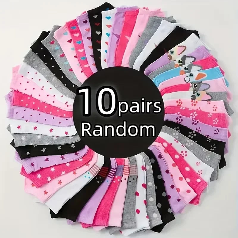 Valentine Heart Print Ankle Socks Unisex No Show Candy Colored 10 Pairs