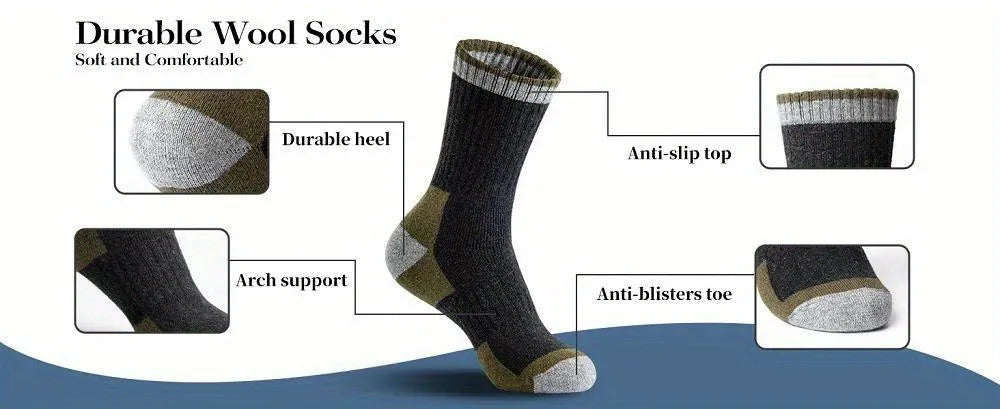5 Pairs Merino Wool Men's Hiking Socks