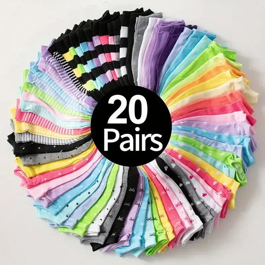 Valentine Heart Print Ankle Socks Unisex No Show Candy Colored 10 Pairs