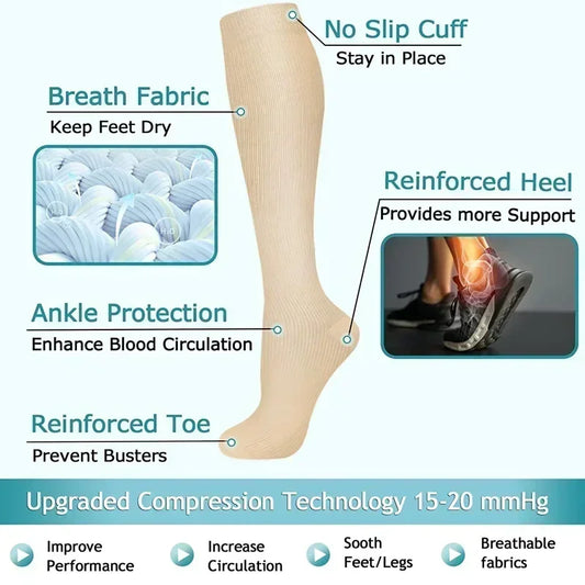 Unisex Compression Socks 15-20 mmHg Knee High Stocking