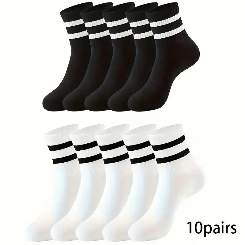 6/10/15/20 Pairs Men Casual Black White Striped Socks