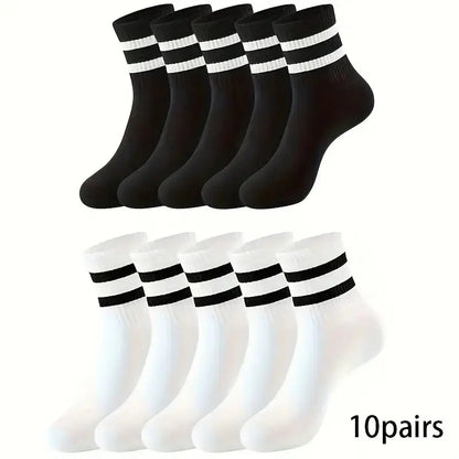 6/10/15/20 Pairs Men Casual Black White Striped Socks