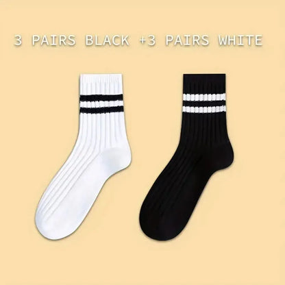 6/10/15/20 Pairs Men Casual Black White Striped Socks