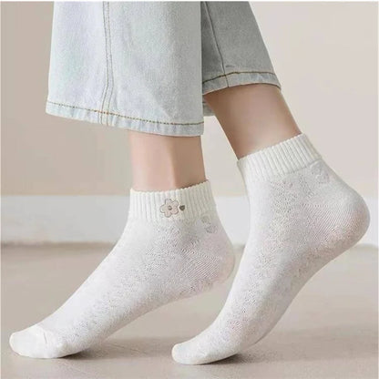 5 Pairs Women Cute Bear Rabbit Rainbow Print Low Tube Ankle Socks