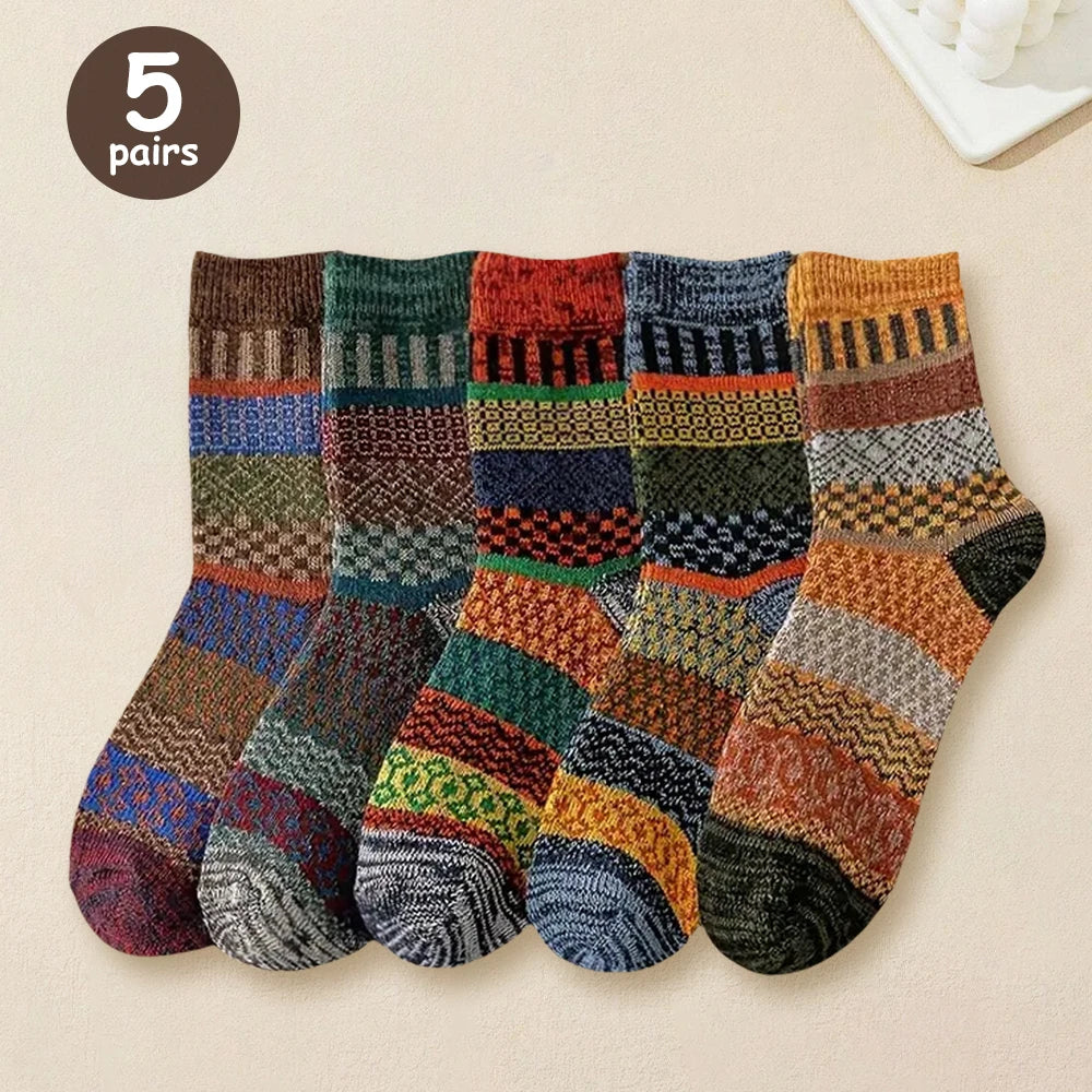 Womens Autumn Winter Knit Socks 5 Pairs Polyester Elastane Casual