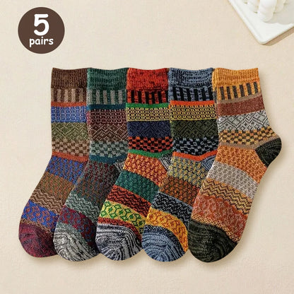 Womens Autumn Winter Knit Socks 5 Pairs Polyester Elastane Casual