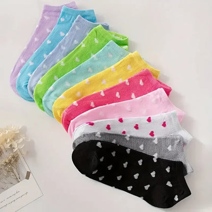 Valentine Heart Print Ankle Socks Unisex No Show Candy Colored 10 Pairs