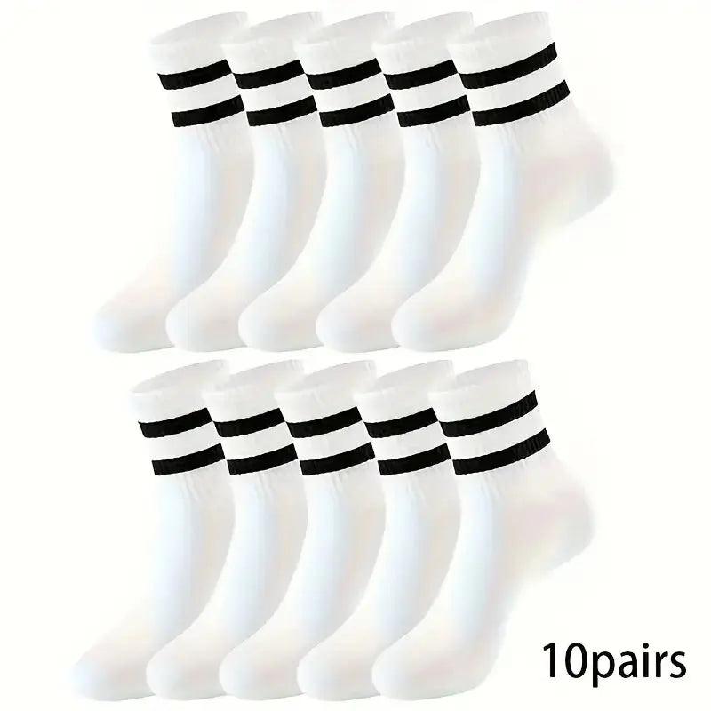6/10/15/20 Pairs Men Casual Black White Striped Socks