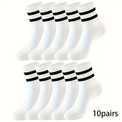 6/10/15/20 Pairs Men Casual Black White Striped Socks