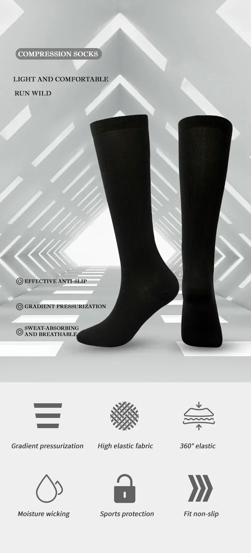 Unisex Compression Socks 15-20 mmHg Knee High Stocking