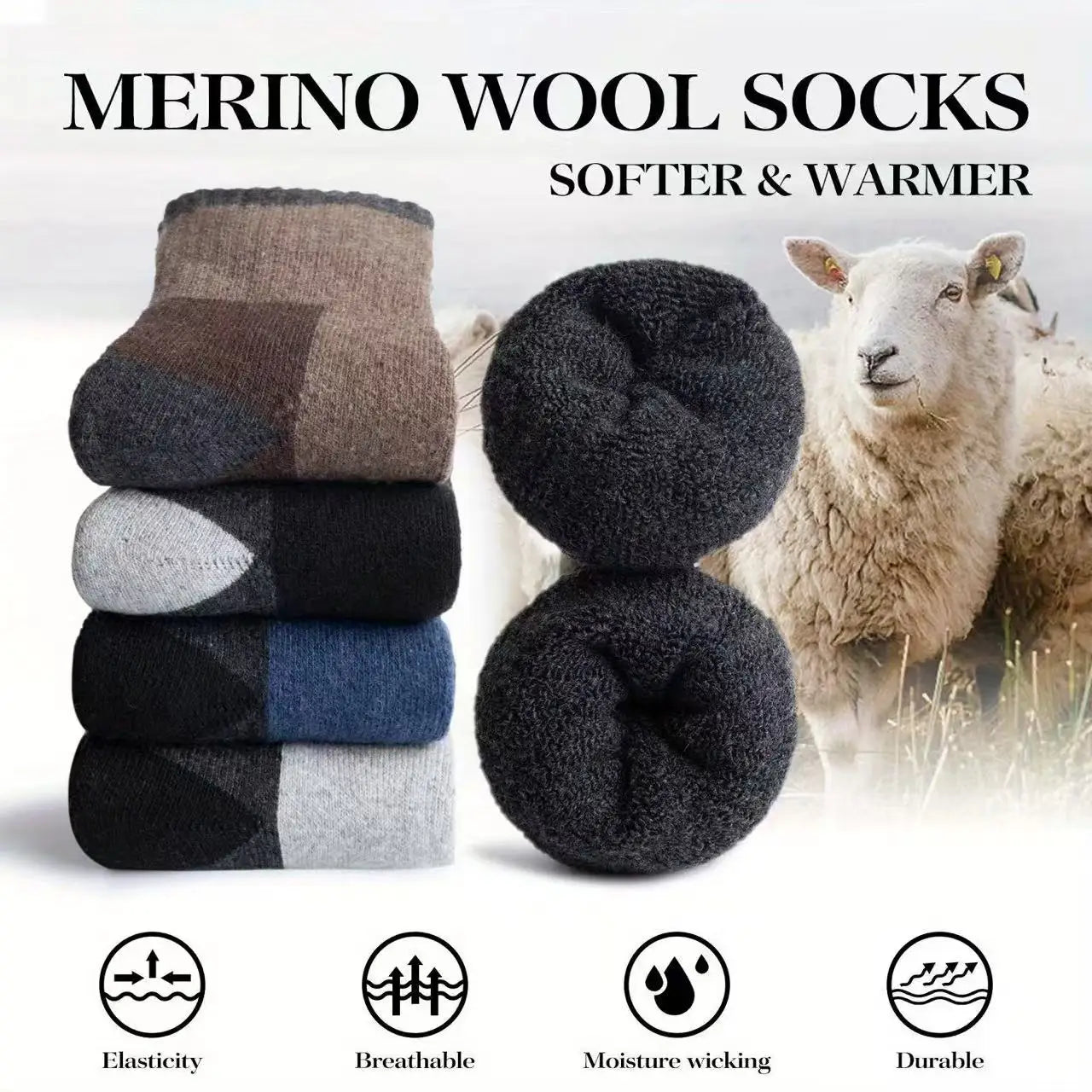 5 Pairs Merino Wool Men's Hiking Socks
