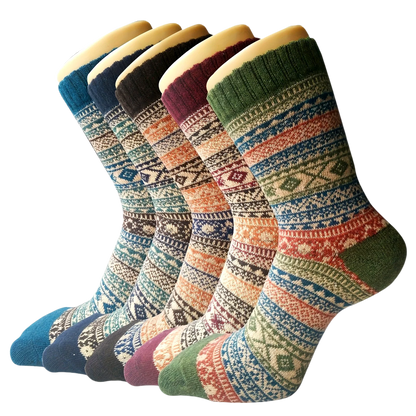 Womens Autumn Winter Knit Socks 5 Pairs Polyester Elastane Casual