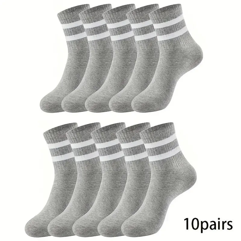 6/10/15/20 Pairs Men Casual Black White Striped Socks