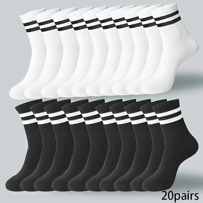 6/10/15/20 Pairs Men Casual Black White Striped Socks