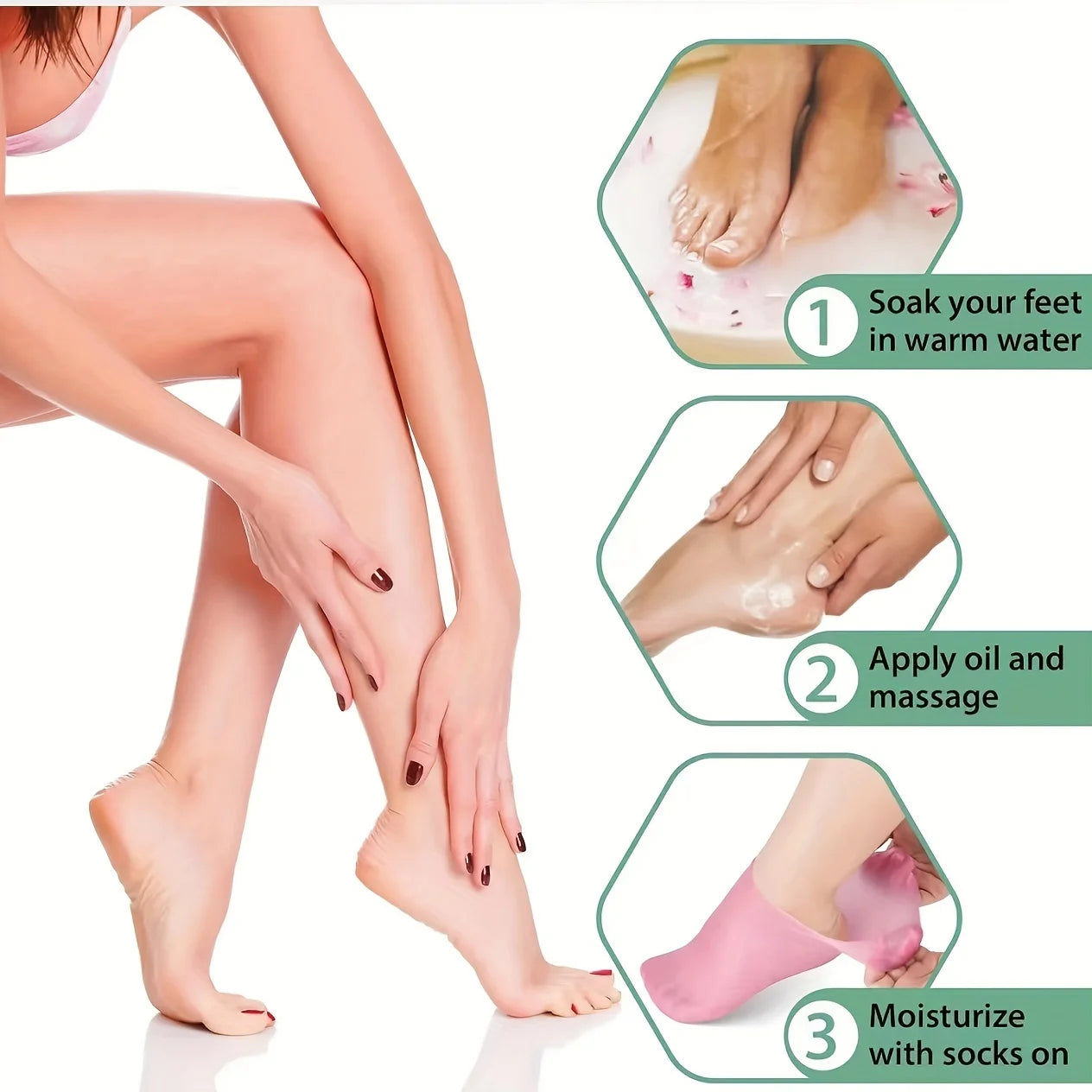 2 Pack Moisturizing Silicone Foot Care Massage Socks For Soft Heels
