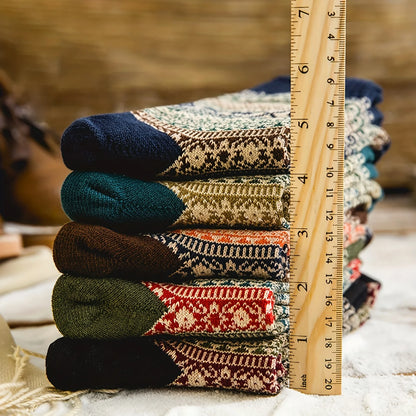 Womens Autumn Winter Knit Socks 5 Pairs Polyester Elastane Casual
