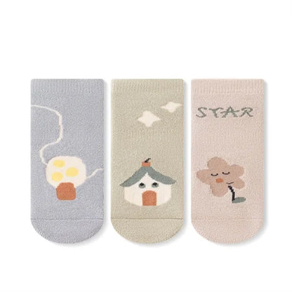Tiny Steps Baby Thermal Socks — 3 Pairs Non-Slip Winter Socks for Toddlers