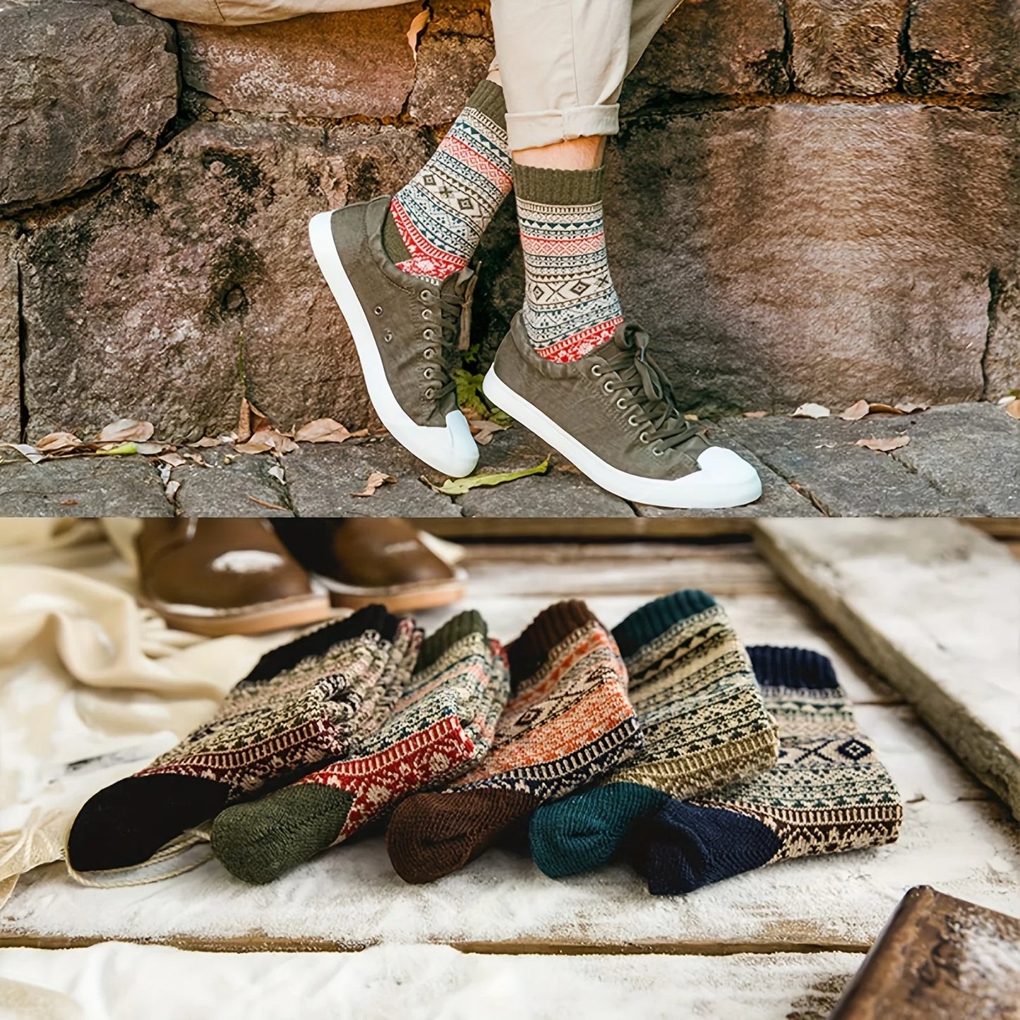 Womens Autumn Winter Knit Socks 5 Pairs Polyester Elastane Casual