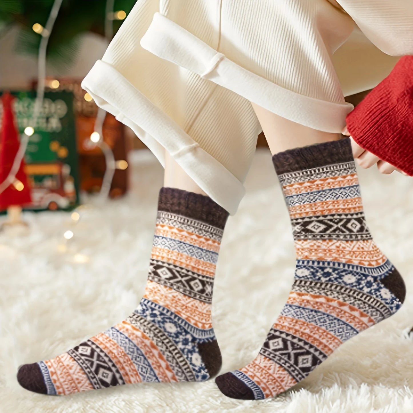 Womens Autumn Winter Knit Socks 5 Pairs Polyester Elastane Casual