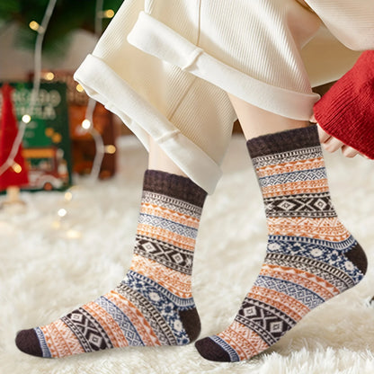 Womens Autumn Winter Knit Socks 5 Pairs Polyester Elastane Casual