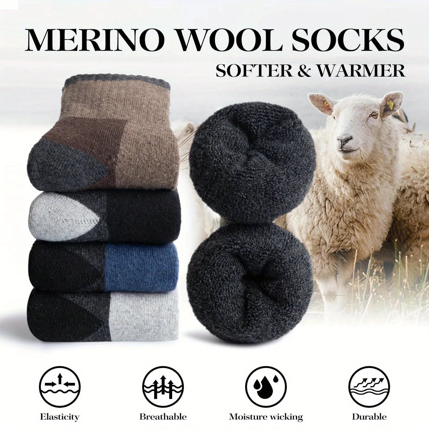 5 Pairs Merino Wool Men's Hiking Socks