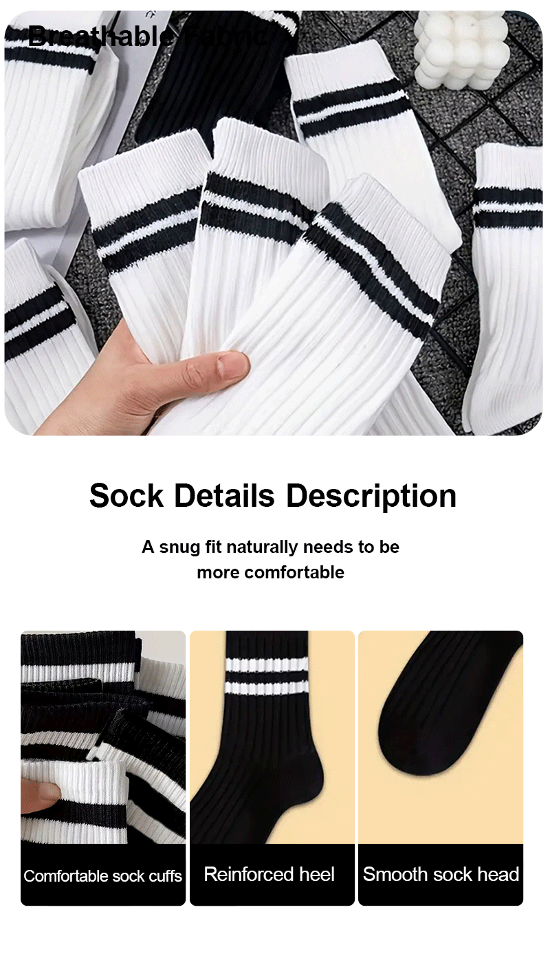 6/10/15/20 Pairs Men Casual Black White Striped Socks