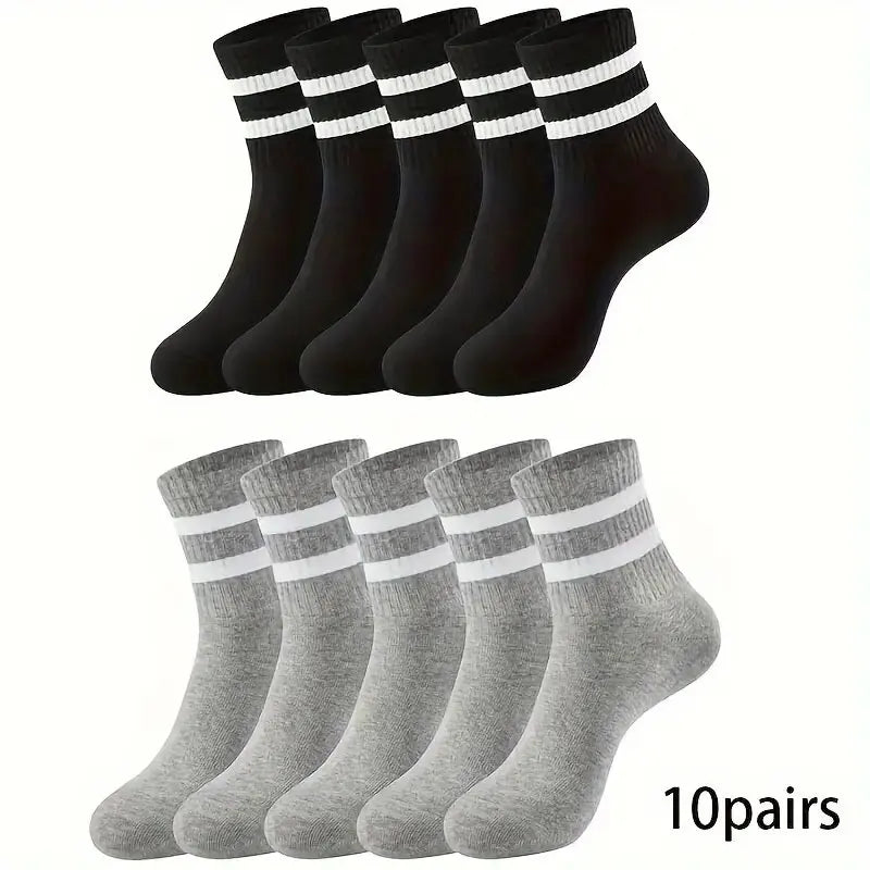 6/10/15/20 Pairs Men Casual Black White Striped Socks