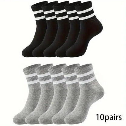 6/10/15/20 Pairs Men Casual Black White Striped Socks