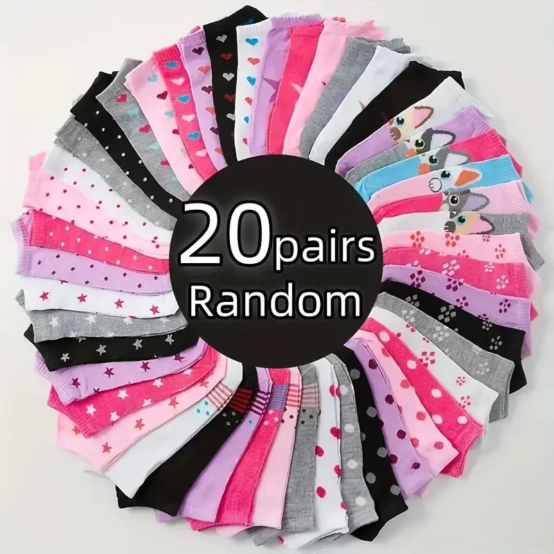 Valentine Heart Print Ankle Socks Unisex No Show Candy Colored 10 Pairs