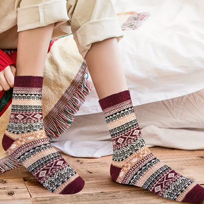 Womens Autumn Winter Knit Socks 5 Pairs Polyester Elastane Casual