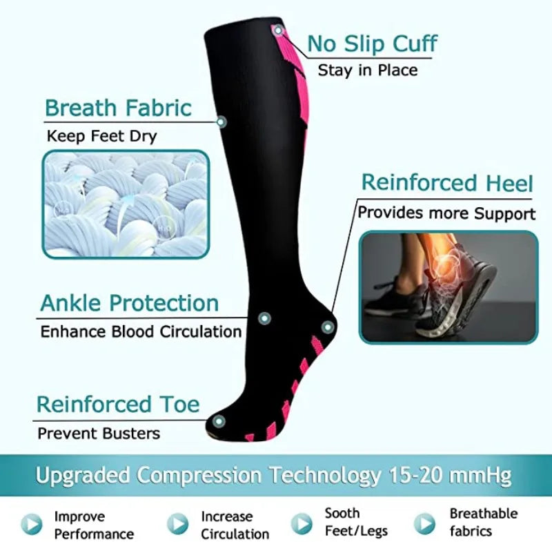 Compression Running Sports Socks 20-30mmhg for Flight Travel Pregnancy Edema Diabetes Varicose Veins
