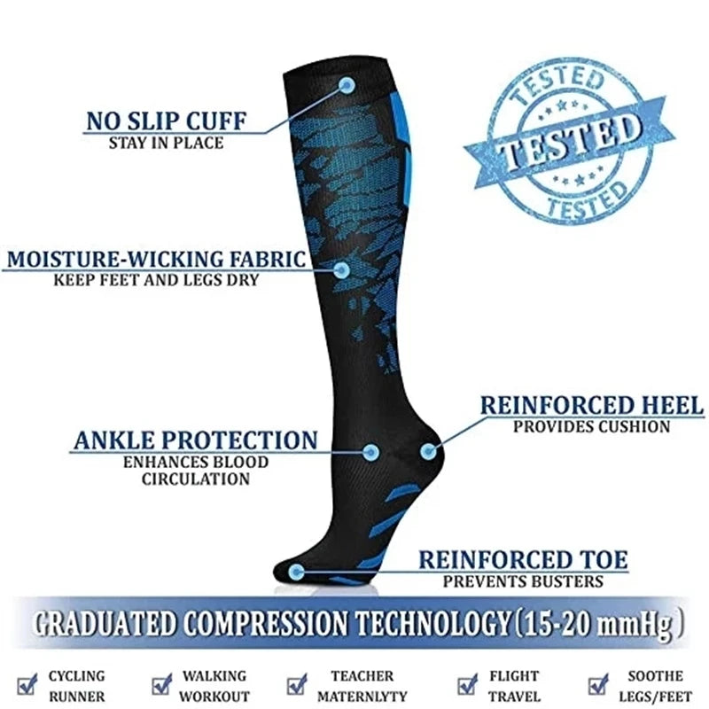 Compression Running Sports Socks 20-30mmhg for Flight Travel Pregnancy Edema Diabetes Varicose Veins
