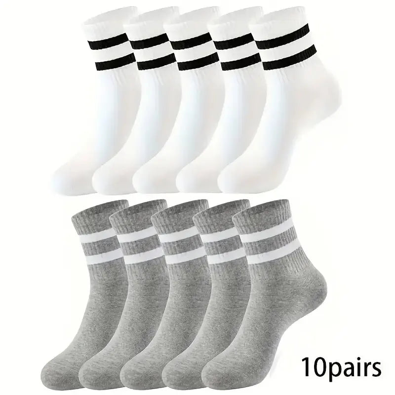 6/10/15/20 Pairs Men Casual Black White Striped Socks