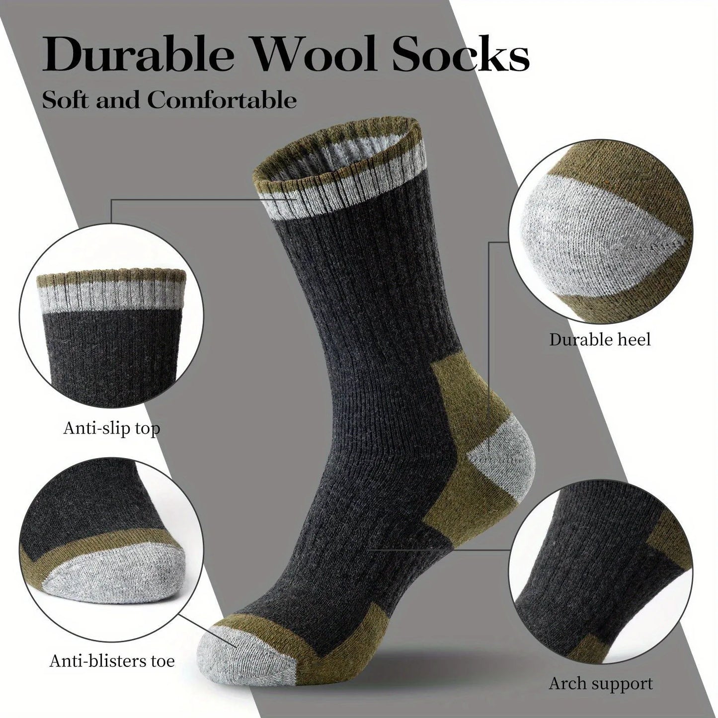5 Pairs Merino Wool Men's Hiking Socks