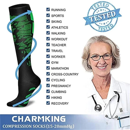 Compression Running Sports Socks 20-30mmhg for Flight Travel Pregnancy Edema Diabetes Varicose Veins