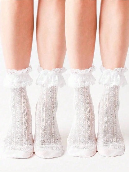Womens Autumn Winter Knit Socks 5 Pairs Polyester Elastane Casual